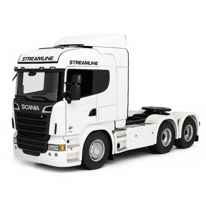 Miniatura Realista de Controle Remoto Caminhão Scania S540 6X4 + Carreta de Brinde (QUEIMA DE ESTOQUE) - BRANCO