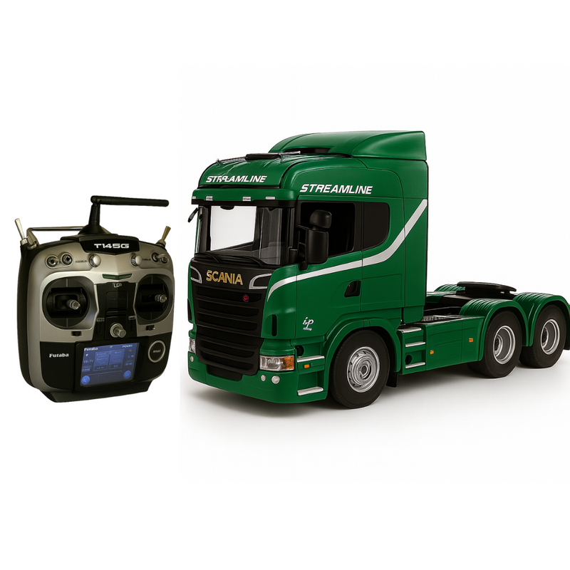Miniatura Realista de Controle Remoto Caminhão Scania S540 6X4 + Carreta de Brinde (QUEIMA DE ESTOQUE)